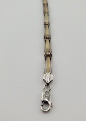 925 KI Two Tone Bar Link Bracelet 7in Unisex Sterling Silver 15g Vermeil Italy