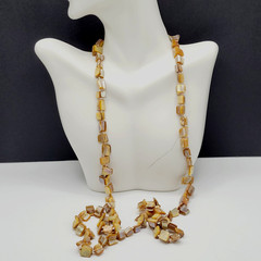 Warm Brown Beige Tone MOP Abalone Tri Tip Nugget NO CLASP Vintage Necklace 36 in