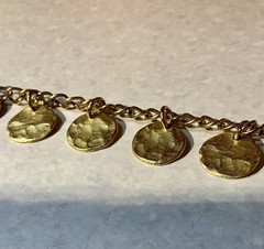 Vintage Kenneth Jay Lane Satin Gold Hammered Coins Discs Necklace 36″ Long 1980s