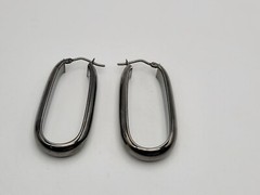 Bronze Milor Italy Gun Metal Grey Elongated Hoop Pierced Earrings