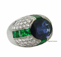 Fantastic Bezel Set Blue Sapphire With Green Emerald & Sparkling CZ Dome Ring