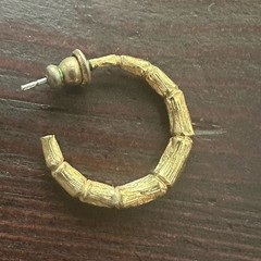 Graduated Bamboo Hoop Earrings Pierced Gold Tone Brass Post Backs