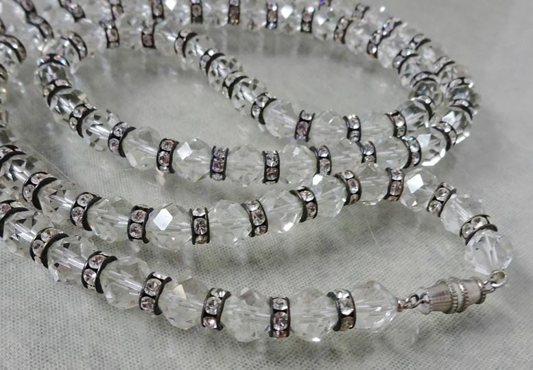 Sparkling Vintage 30 1/2″ Long Crystal Necklace w/ Channel Set Rhinestone Beads
