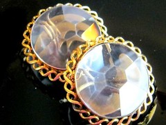 ANTIQUE 14K GOLD FACETED CUT GLASS ROCK CRYSTAL CUFF LINKS SLEEVE STUD BUTTON