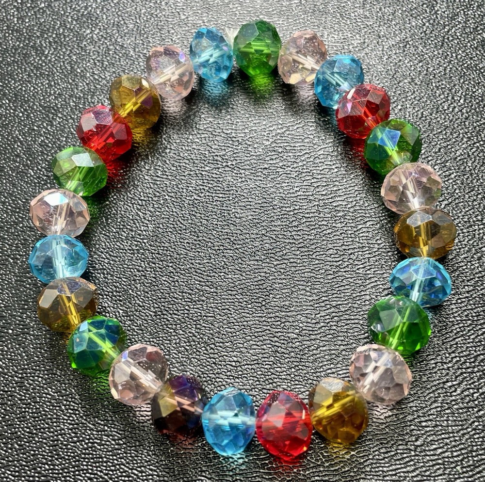 Vintage Colorful Faceted Acrylic Beaded Stretch Bracelet