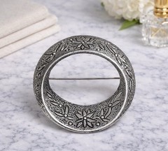 Vintage EMMONS Signed Flower Brushed Silver Tone Brooch Scarf Estate Pin Retro
