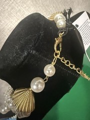 Gold Tone Metal Faux Pearl Real Sea Shells Gold Tone Starfish Bib Necklace