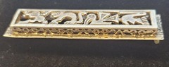 Vintage 925 Sterling Silver 10K Gold Mayan Aztec Figural Bar Brooch Pin 6 Grams