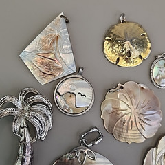 Vintage Mother of Pearl Pendant Lot of 15 Beach Shell Anchor Palm Tree