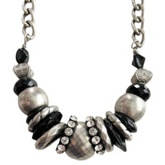 Natori Statement Necklace Silver Rhinestone Large Metal Beaded Chain