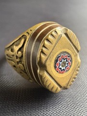 Handmade Tuareg Brass Ring Geometric Patterns & Rosette Motif Ring Size 11 US