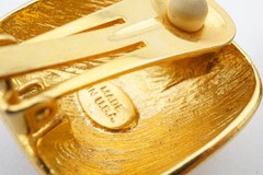 Vintage Clip On Earrings Gold Tone White Enamel Square