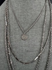 Vintage Silver Tone Layered Chain Statement Necklace Multi Strand MCM Retro