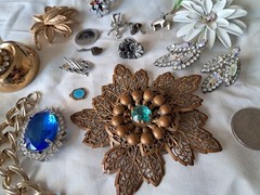 Antique Vintage Rhinestone Jewelry Mixed Lot Charms Brooches Sterling Ring AVON