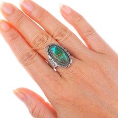sz8.5 Vee Kee Navajo sterling silver multi-color blue/green turquoise ring