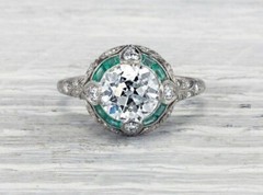 14K White Gold Over 2CT Round Lab-Created Diamond Art Deco Vintage Antique Ring