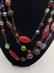 Avon Necklace Filigree metal acrylic braded Glass Lampwork beads layered 17″