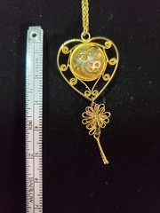 Vintage Gold Tone Chinese Heart Good Fortune Ball Necklace Gift Adult Unisex