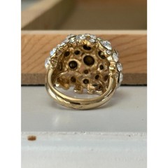 Vintage Crystal Cluster Dome Ring Gold Plated Cocktail Statement Glam Jewelry