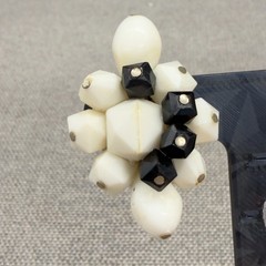 Vintage Acrylic Earrings Western Germany Black Cream Cluster Clip Ons