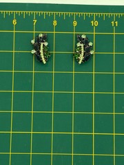 JULIANA Blue Hexagon Rhinestone Earrings Cast Stem Green Chatons Ref #3698