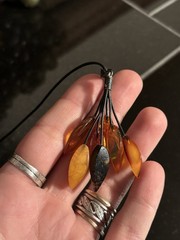 Baltic Amber Tassel Necklace 925 Sterling Silver On Leather Cord Vintage
