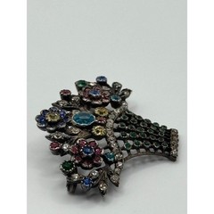 Vintage 935 Sterling Silver Paste Giardinetto Flower Basket Brooch Pin