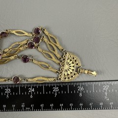 Vintage Necklace Gold Tone Multi Strand Purple Rhinestone Statement 25″