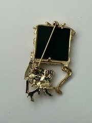Vintage 1980s Gold Tone Woman at Vanity Mirror Brooch Pin Figural 2.5″