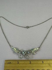VINTAGE STAR-ART STERLING SILVER FLORAL RHINESTONE ROMANTIC PENDANT NECKLACE 17″