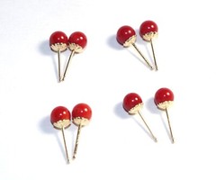 RARE ITALIAN SARDINIA 14K CALIBRATED RED CORAL 5.5 MM BALL FANCY STUD EARRINGS
