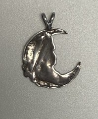 Vintage Sterling Silver Pendant with Girl’s Face Hat Crescent Moon Silhouette