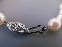 Vintage 14k White Gold 7mm White Pearl Hand Knotted Beaded Necklace 15.75”
