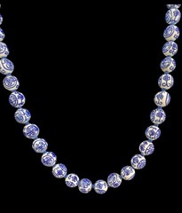 VTG Oriental Blue& White Porcelain Knotted Beaded Necklace 29in