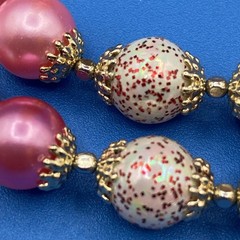 NECKLACE vintage 1950s 1960s Pink Purple BEADS 2 strands glitter small 14-16″