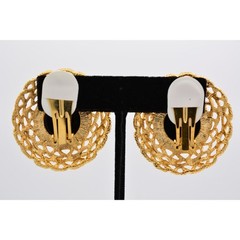 Vintage Black Cabochon Clip On Earrings Gold Tone Chunky 1990s Statement NOS W1