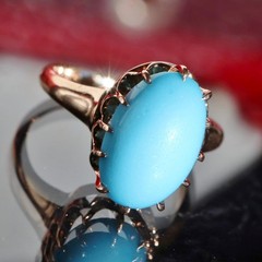 10k rose gold size 3 ring 2.50ct turquoise solitaire 1890’s antique 2.71gr N3188