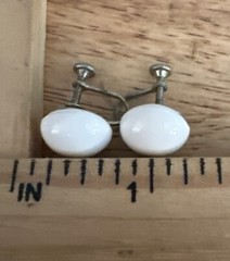 Vintage White Clip-On Earrings Domed Round Button Screw Back Retro Fashion