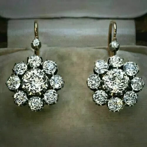 Art Deco Style Lab Created Diamond Wedding 14K Yellow Gold Finish Gift Earrings