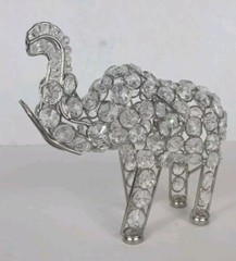 Elaborate Glass Embellished White Crystal Tone Elephant Statue
