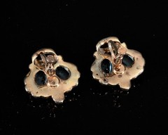 STERLING AQUA GLASS CABOCHON CROWN EARRINGS C.1940