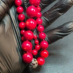 Graduated Natural Dyed Coral w Sterling Beaded Necklace