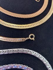 2 Piece Vintage Flat Snake Chain Necklaces 1 Gold Tone 28 in & 1 Silver 22 in.