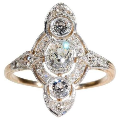 Art Deco Antique 2.90Ct White Diamond Vintage Engagement Ring 14K Yellow Gold FN