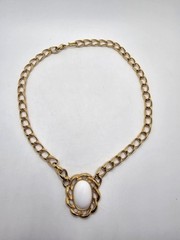 Vintage Monet White Cabochon Chunky Link Chain Necklace Classic Career