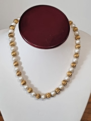 2 Vintage c 1960s 12k Gold Filled Bead Ball Pearl Necklaces Trifari Brooch Lot