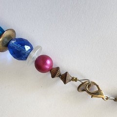 Vintage Sun Pendant Beaded Necklace Multi Color & Blue Beads Gold Tone See Pic *