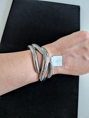 Lia Sophia Gunmetal Open Cuff Bracelet Statement Modern Silver Tone NWT Tag