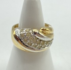 Vintage EDCO Ring Size 8 Gold Silver Tone Clear Rhinestone Band Cocktail