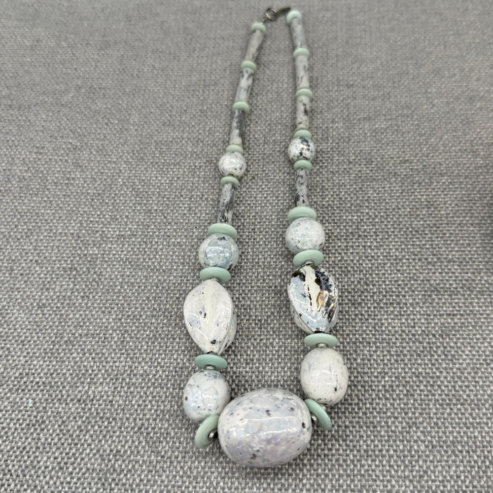 Vintage Necklace Mottled Speckled Metal Beads 17 Inches